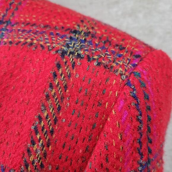 Ellen Tracy Red Plaid Blazer Double Breasted Gold Buttons Skirt Suit Set Tweed - Picture 7 of 16